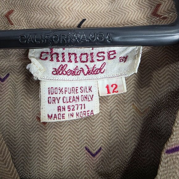 Womens Vintage Chinoise By Lolita Vital Silk Blouse & Skirt Set Taupe Subtle 12 - Picture 3 of 13